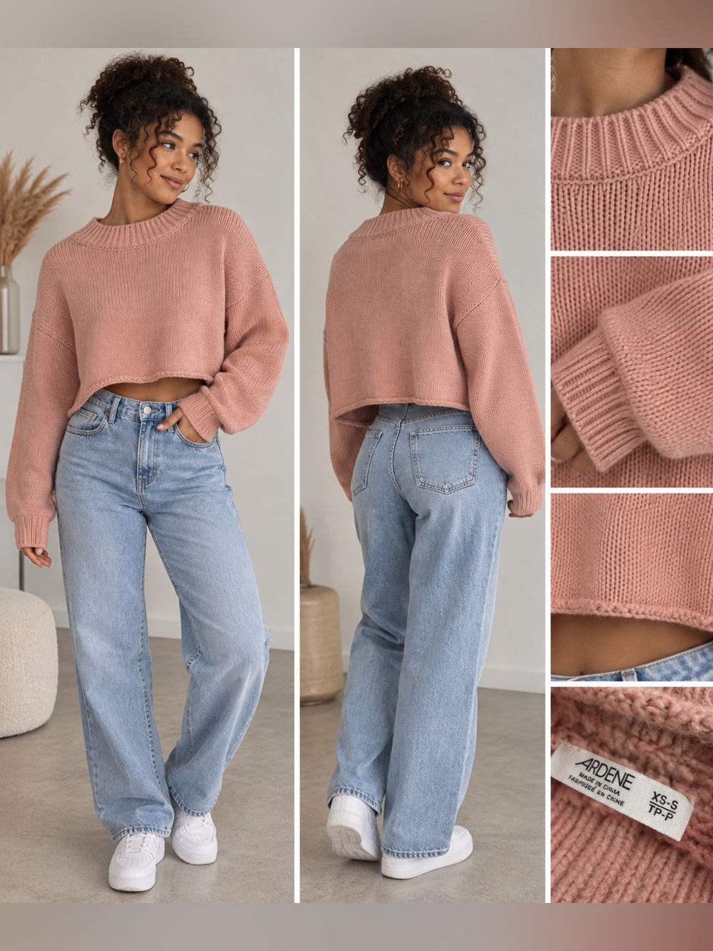 Ardene Cropped Crewneck Sweater in Dusty Rose